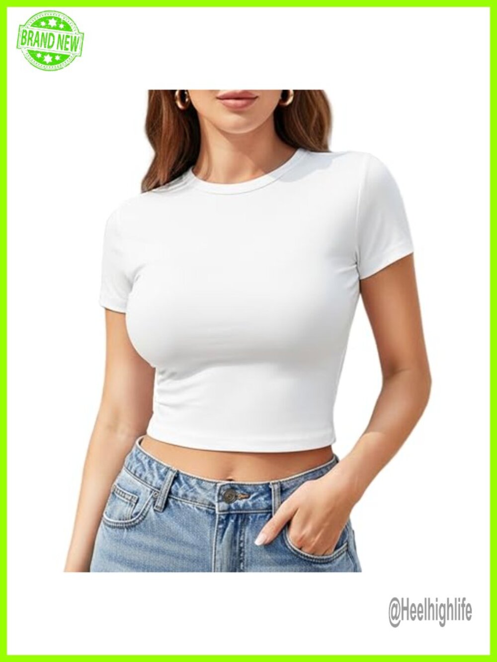 Cotton Spandex Crop Top Short Sleeve Round Neck Y2K